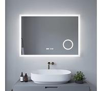AQUABATOS® 100 x 70 cm, specchio da bagno con illuminazione, specchio da parete a LED, interruttore touch, dimmerabile, bianco freddo, 6400 K, specchio per il trucco, anti-appannamento, orologio