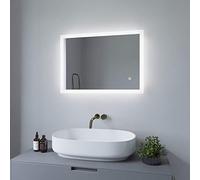 AQUABATOS Specchio da bagno a LED, 50 x 70 cm, con illuminazione, specchio da bagno, specchio touch, temperatura di colore, bianco freddo, 6400 K, IP44 CE, a risparmio energetico