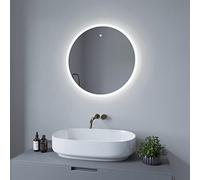 AQUABATOS® Specchio da bagno a LED con illuminazione, rotondo, 60 x 60 x 2,5 cm, con sensore a infrarossi, controllo gestuale, bianco freddo, 6400 K, dimmerabile, design sottile