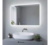 AQUABATOS Specchio da bagno con illuminazione, 100 x 70 cm, a risparmio energetico, interruttore touch, dimmerabile + bianco freddo 6400 K + bianco caldo 3000 K + riscaldamento a specchio + IP44 + CE