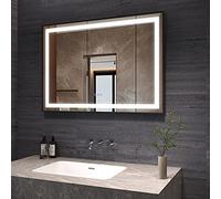 AQUABATOS Specchio da bagno con illuminazione, 100 x 70 cm, nero, cornice a LED, luce bianca calda, 6400 K e bianco freddo 3000 K, dimmerabile, interruttore touch senza appannamento