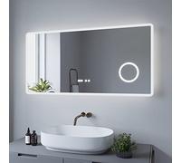AQUABATOS Specchio da bagno con illuminazione, 120 x 60 cm, specchio da parete a LED, interruttore touch, dimmerabile, bianco freddo, 6400 K, anti-appannamento, ingrandimento 3x, orologio digitale |