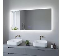 AQUABATOS Specchio da bagno con illuminazione, 140 x 70 cm, a risparmio energetico, interruttore touch, dimmerabile + bianco freddo 6400 K + bianco caldo 3000 K + riscaldamento a specchio + IP44 + CE