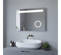 AQUABATOS Specchio da bagno con illuminazione, 80 x 60 cm, con illuminazione a LED, interruttore touch, dimmerabile, colore bianco freddo 6400 K, bianco caldo 3000 K, riscaldamento a specchio, IP44,