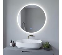 AQUABATOS Specchio da bagno con illuminazione, rotondo, 80 cm, a LED, dimmerabile, touch per interruttore a parete, bianco freddo, 6400 K, bianco caldo, 3000 K, senza appannamento