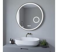 AQUABATOS® Specchio da bagno con illuminazione, rotondo, nero opaco, 80 cm, LED per il trucco, specchio da parete, specchio da bagno, specchio luminoso, dimmerabile, interruttore da parete, bianco