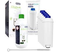 Aquafloow 4 Filtri Addolcitore per Macchina Caffè DeLonghi DLSC002, ECAM, ESAM, ETAM, BCO, 500 ml EcoDecalk, Spazzola per la pulizia