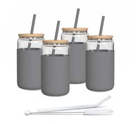 Aquafloow 4x Bicchiere con cannuccia e coperchio 500 ml | Bicchieri con rivestimento in silicone | Set di bicchieri con 2 cannucce e 1 bastoncino per la pulizia | Per tè, frullati, caffè - Grigio