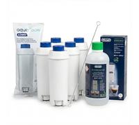 Aquafloow 4 Filtri Addolcitore per Macchina Caffè DeLonghi DLSC002, ECAM, ESAM, ETAM, BCO, 500 ml EcoDecalk, Spazzola per la pulizia