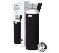 Aquafloow Borraccia con Custodia 700 ml, in Vetro borraccia acqua Borosilicato Trasparente con Coperchio Protettivo e Tappo a Vite, Ideale per Lavoro, Scuola, Fitnes - Noir
