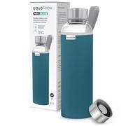 Aquafloow Borraccia con Custodia 700 ml, in Vetro borraccia acqua Borosilicato Trasparente con Coperchio Protettivo e Tappo a Vite, Ideale per Lavoro, Scuola, Fitnes - Bleu foncé