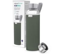 Aquafloow Borraccia con Custodia 700 ml, in Vetro borraccia acqua Borosilicato Trasparente con Coperchio Protettivo e Tappo a Vite, Ideale per Lavoro, Scuola, Fitnes - Vert