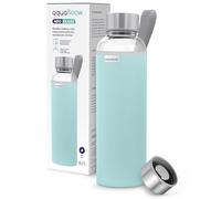 Aquafloow Borraccia con Custodia 700 ml, in Vetro borraccia acqua Borosilicato Trasparente con Coperchio Protettivo e Tappo a Vite, Ideale per Lavoro, Scuola, Fitnes - Bleu clair