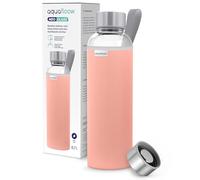 Aquafloow Borraccia con Custodia 700 ml, in Vetro borraccia acqua Borosilicato Trasparente con Coperchio Protettivo e Tappo a Vite,I Ideale per Lavoro, Scuola, Fitnes - Rose