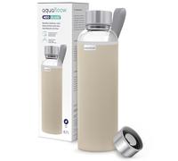 Aquafloow Borraccia con Custodia 700 ml, in Vetro borraccia acqua Borosilicato Trasparente con Coperchio Protettivo e Tappo a Vite, Ideale per Lavoro, Scuola, Fitnes - Beige