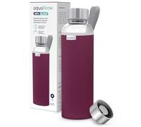 Aquafloow Borraccia con Custodia 700 ml, in Vetro borraccia acqua Borosilicato Trasparente con Coperchio Protettivo e Tappo a Vite, Ideale per Lavoro, Scuola, Fitnes - Bourgogne