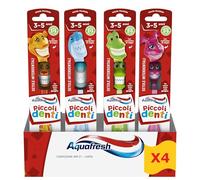 Aquafresh Piccoli Denti, Spazzolino da denti per bambini con denti da latte, per bambini da 3 a 5 anni, morbido per le gengive, confezione da 4 unità (inviate in modo casuale)