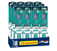 Aquafresh Spazzolino Junior, Spazzolino Denti per Bambini 6-12 anni, per Denti da latte e permanenti, Setole di differente lunghezza per pulizia efficace, Collo Flessibile, Pacco da 12