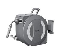 Aqualin Avvolgitubo Retrattile Elettrico Alimentato a Batteria Avvolgitubo da Giardino a Parete 30m+2m, Rotazione 180° Blocco Automatico e Riavvolgimento Include Fissaggi a Parete e Ugello Spray