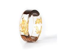 AQUALITYS Anello in Resina di Legno Anello in Resina epossidica Trasparente Anello di Amore per Le Donne con Fiori secchi Fatti a Mano