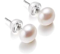 AQUALITYS Bianco 6-11mm Orecchini con Perle d'Acqua Dolce coltivate al 100% per Donne, Orecchini da Donna in Argento Sterling-Perla Bianca, 10-11mm