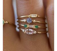 AQUALITYS Set di 4 Pezzi/Set di Anelli in Oro con zirconi di Cristallo Set di Gioielli da Donna Vintage Bohémien