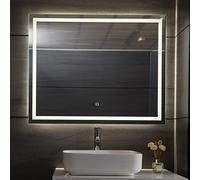 Aquamarin® Specchio Retroilluminato da Bagno - A++, Controllo Tattile, Controluce Bianca Fredda/Calda/Neutra, Antiappanamento, Dimensione a Scelta - Specchio LED Rettangolare, Parete (80 x 60 cm)