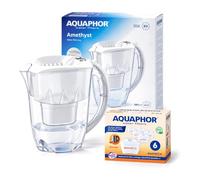 AQUAPHOR Amethyst 2,8 L - Kit Caraffa Filtrante per Acqua con 1 Cartuccia MAXFOR+ + 6 Cartucce MAXFOR+ H di Ricambio, fino a 1400 L, Bianco