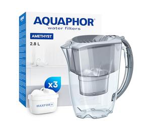 AQUAPHOR Amethyst Caraffa Filtrante per Acqua con 3 Cartucce MAXFOR+ 200L - 2,8L - Grigio