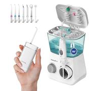 Aquapik® 100 idropulsore dentale Professionale | Elimina la Placca + Raccomandato dai dentisti + Cura i tuoi Impianti e Ortodonzia | 8 Ugelli + 10 Livelli di Pressione (Bianco - Biancio)