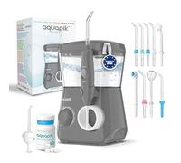Aquapik® ADVANCED Irrigatore orale | Ideale per ortodonzia, impianti e gengive sensibili | Kit sbiancante + 8 ugelli (nasale) | 10 livelli di pressione | Consigliato dai dentisti (Grigio)