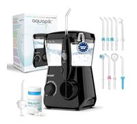 Aquapik® ADVANCED Irrigatore orale | Ideale per ortodonzia, impianti e gengive sensibili | Kit sbiancante + 8 ugelli (nasale) | 10 livelli di pressione | Consigliato dai dentisti (Nero)