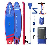 AQUAPLANET SUP Gonfiabile Pace 325 cm. Tavola Paddle Surf (Principianti ed Esperti) con Pinna, Pagaia, Pompa, Kit di Riparazione ,Zaino, Guinzaglio, Borsa Stagna, Tracolla (Rosso & Azzurro)