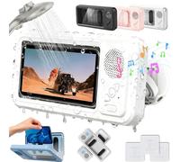 Aquaplay Phone Holder, Aqua Play Phone Holder with Speaker, Aqua Play Shower Phone Case - Waterproof/Fog-Proof, HD Touch Screen, 360° Rotation, Angle Adjustable, Enhanced Sound Quality (White)