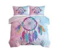 Aquarelle Bohème - Copripiumino 240 x 260 cm, rosa chiaro, confortevole e traspirante, per bambini, con piuma geometrica onirica, biancheria da letto in microfibra con cerniera e 2 federe