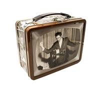 AQUARIUS Elvis TV Fun Box - Robusta scatola di latta con manico in plastica e copertina frontale in rilievo, prodotto con licenza ufficiale Elvis e regalo da collezione