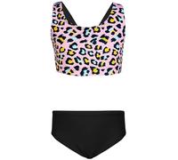 Aquarti Costume da Bagno per Ragazze Bikini Sportivo 2 Pezzi Bambina, Corallo Nero con Stampa Leopardata, 164