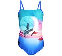 Aquarti Costume Piscina Bambina - Costume Intero Bambina con Bretelle Sottili Regolabili, Delfini Luna Rosa/Blu, 128