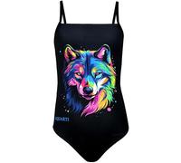 Aquarti Costume Piscina Bambina - Costume Intero Bambina con Bretelle Sottili Regolabili, Lupo/Nero, 122