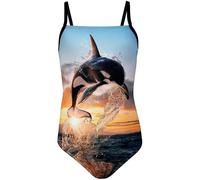 Aquarti Costume Piscina Bambina - Costume Intero Bambina con Bretelle Sottili Regolabili, Orca/Nero, 152