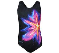 Aquarti Costume Piscina Bambina - Costume Intero Bambina con Muscleback, Resistente al Cloro, Macchia Colorata/Giallo Amaranto/Nero, 170