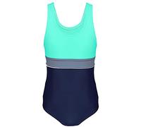 Aquarti Costume Piscina Bambina - Costume Intero Bambina con Racerback, Resistente al Cloro, 025 Blu Scuro/Grigio/Verde, 170