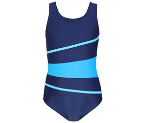 Aquarti Costume Piscina Bambina - Costume Intero Bambina con Racerback, Resistente al Cloro, 026A Blu Scuro/Turchese/Blu Cielo, 164