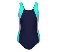 Aquarti Costume Piscina Bambina - Costume Intero Bambina con Racerback, Resistente al Cloro, Blu Scuro/Grigio/Verde, 146