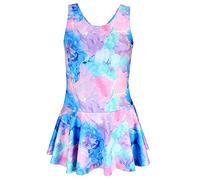 Aquarti Costume Piscina Bambina Intero con Stampa - Resistente, Confortevole e alla Moda, 029B con Gonna/Tie Dye/Blu/Viola/Rosa, 164