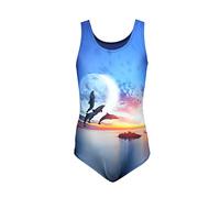 Aquarti Costume Piscina Bambina Intero con Stampa - Resistente, Confortevole e alla Moda, Delfini Luna Arancione/Blu Scuro, 134