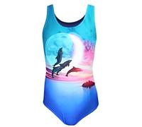 Aquarti Costume Piscina Bambina Intero con Stampa - Resistente, Confortevole e alla Moda, Delfini Luna Rosa/Blu, 128