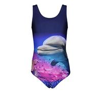 Aquarti Costume Piscina Bambina Intero con Stampa - Resistente, Confortevole e alla Moda, Delfino/Blu Scuro/Rosa, 128