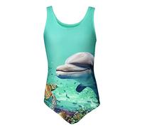 Aquarti Costume Piscina Bambina Intero con Stampa - Resistente, Confortevole e alla Moda, Delfino/Verde, 146