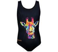 Aquarti Costume Piscina Bambina Intero con Stampa - Resistente, Confortevole e alla Moda, Giraffa Colorata/Nero, 134